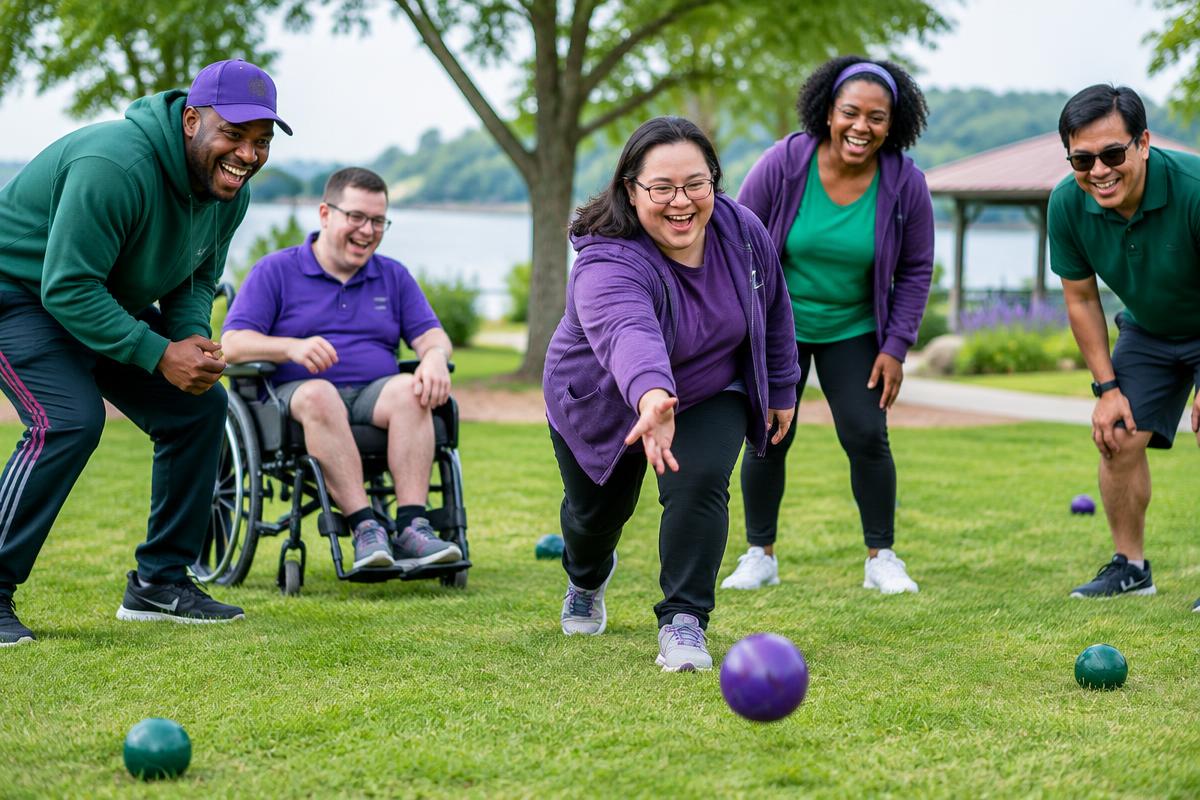 Adults sharing a joyful outdoor recreation activity